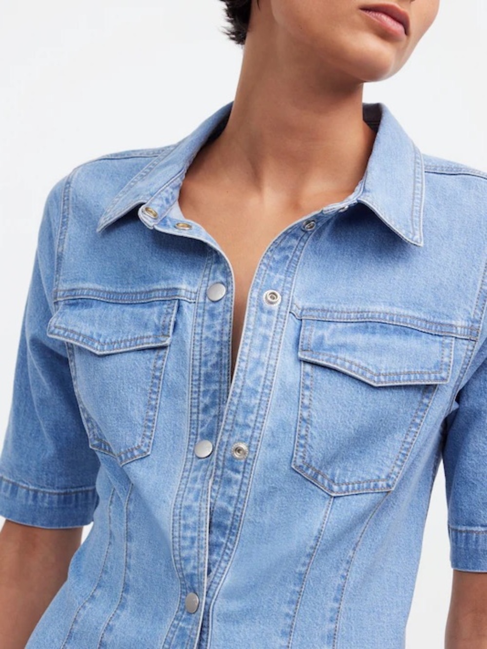 Madewell Denim Seamed Mini Shirtdress Palermo Wash Size 12 NWT - Picture 2 of 12